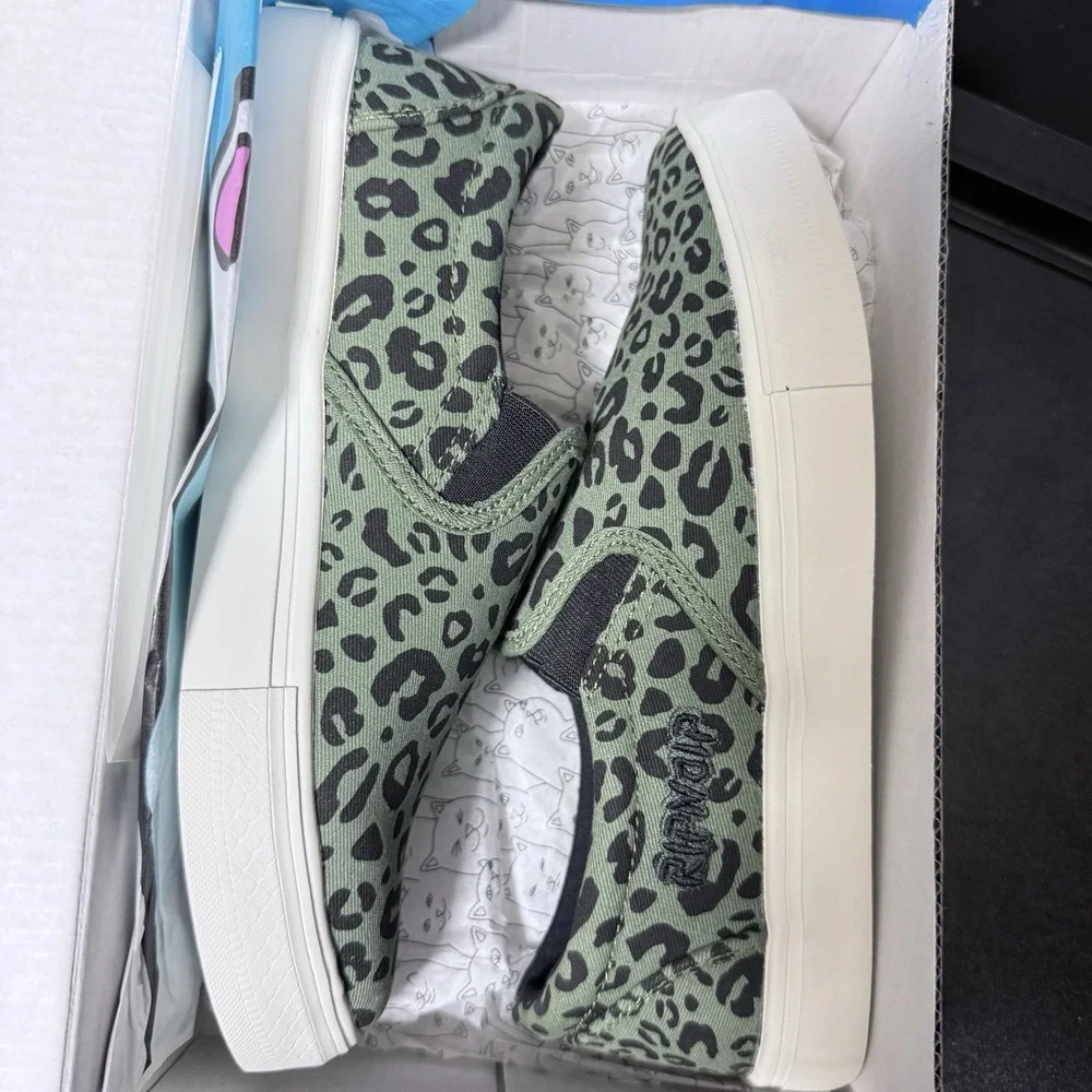 RipNDip Slip On Skate Shoes Womens Size‎ 7 Green Leopard Print Skateboard Casual
